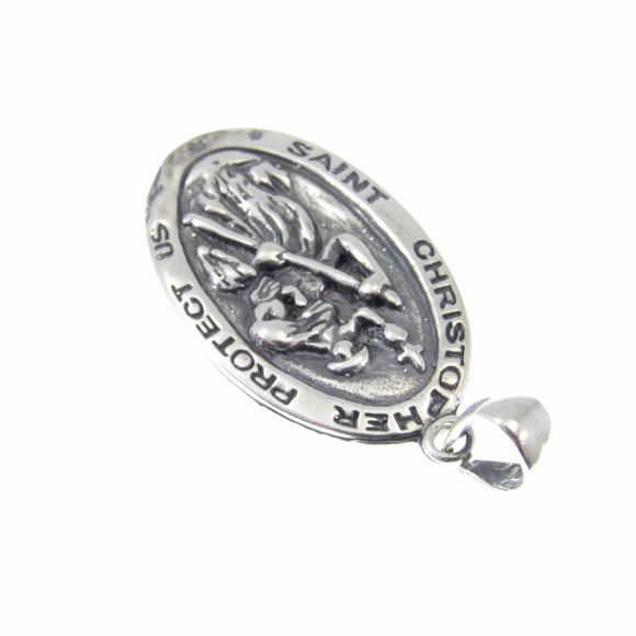 Solid 925 Sterling Silver St. Christopher and Baby Jesus Crossing River Pendant - Picture 9 of 10